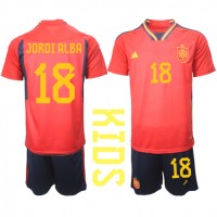 Fotballdrakt Barn Spania Jordi Alba #18 Hjemmedraktsett VM 2022 Kortermet (+ Korte bukser)